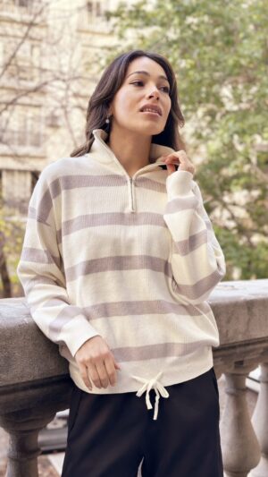 2539 Sweater c/cierre Rayado Ancho Importado
