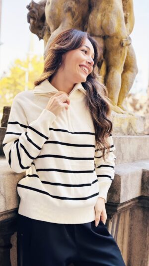 2538 Sweater c/cierre Rayado Fino Importado
